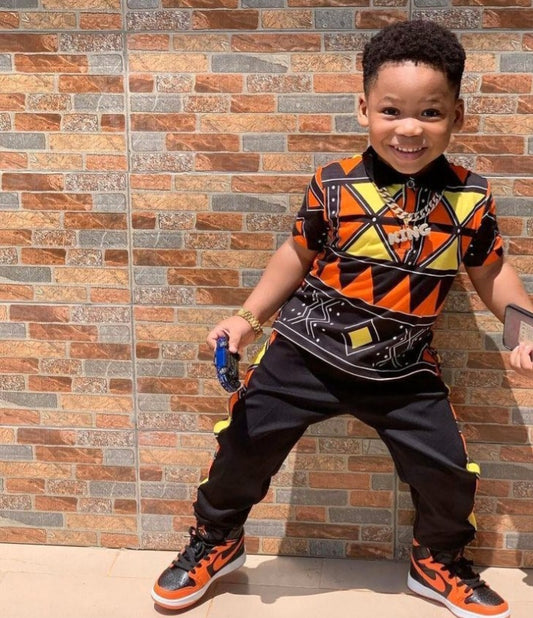 African Print Boys Polo Joggers set Tribal