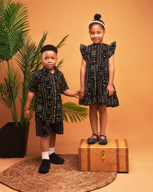 African Print Bongolian Boys Button down Shirt and Shorts  Co-Ord Set