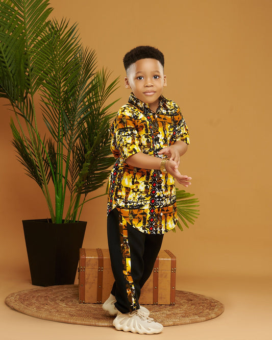 African Print Boys Button down Co-ord Cotton Set Femi