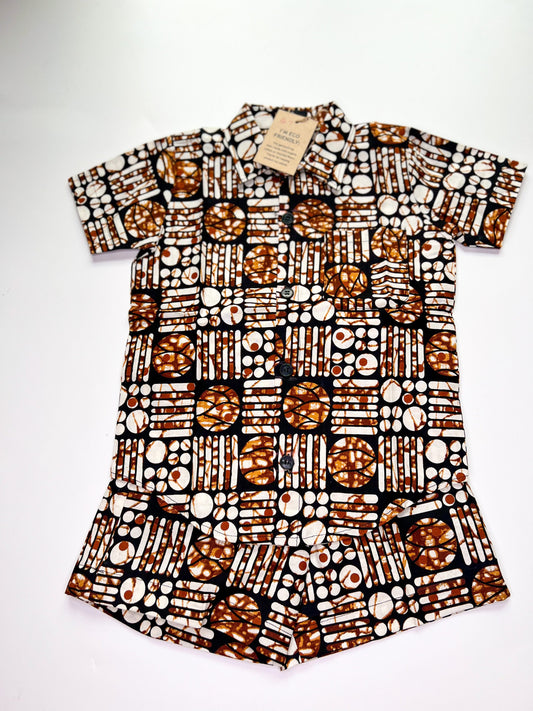 African Print Boys Button down summer shirt and shorts set Akwaba