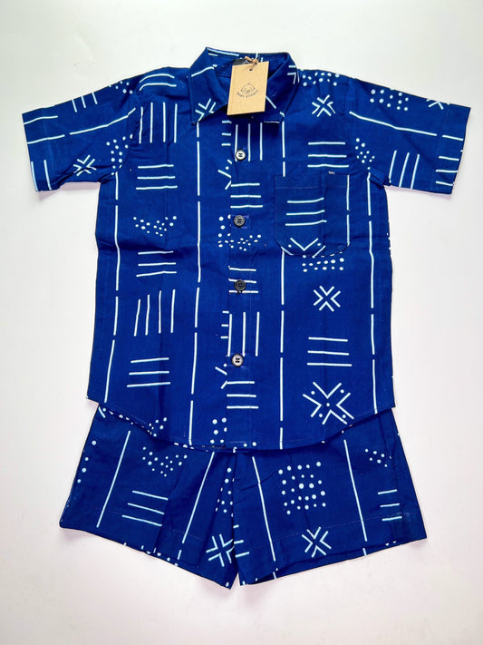 African Print Boys Set Tribal Blue Summer Shirt and Shorts